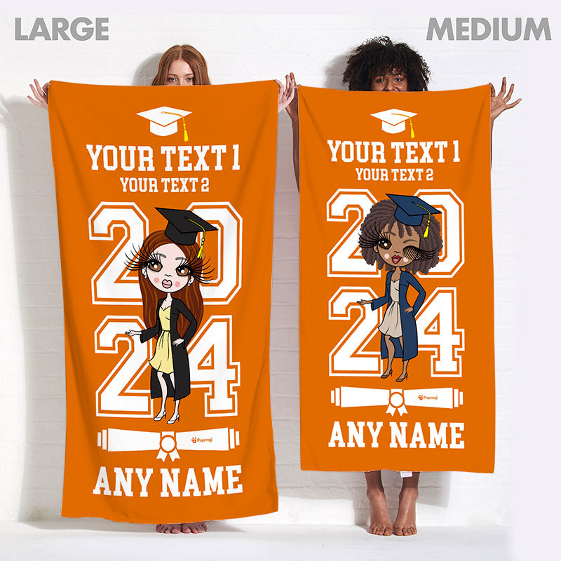 Womens Personalized Graduation Orange Varsity Beach Towel
