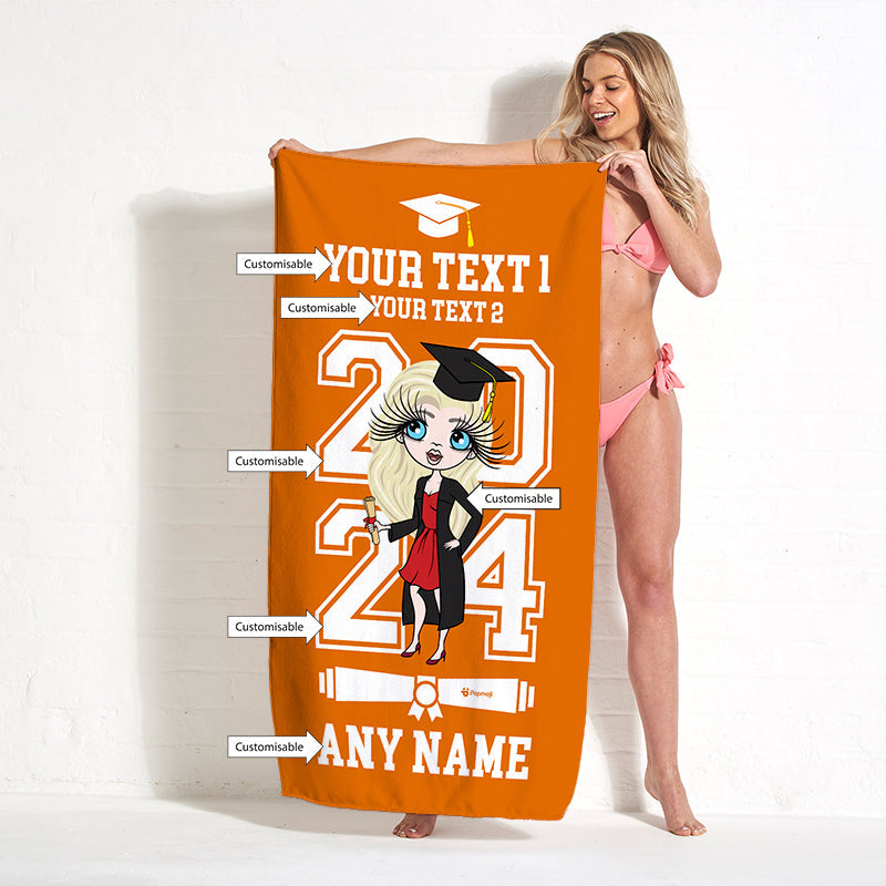 Womens Personalized Graduation Orange Varsity Beach Towel