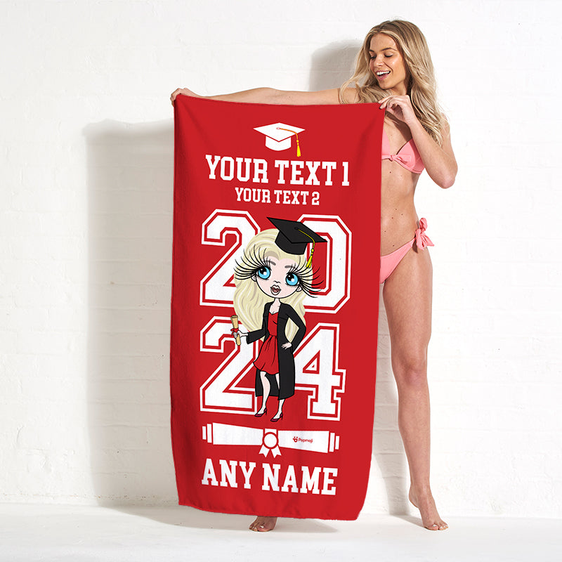 Womens Personalized Graduation Red Varsity Beach Towel