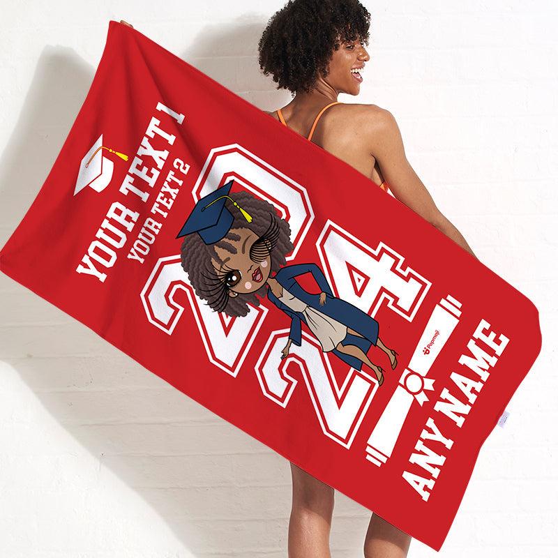 Womens Personalized Graduation Red Varsity Beach Towel