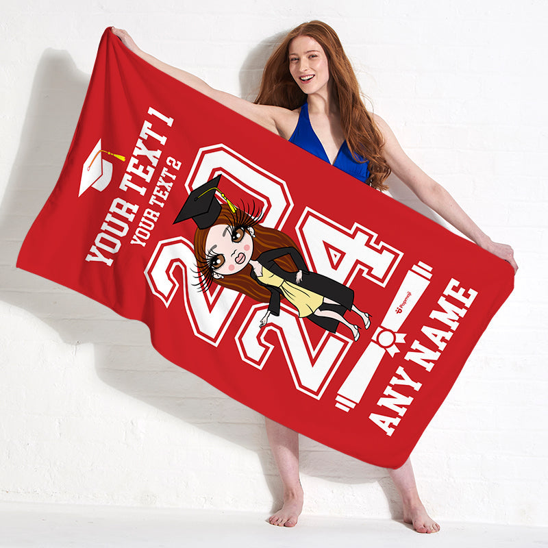 Womens Personalized Graduation Red Varsity Beach Towel