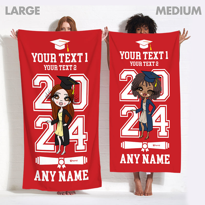 Womens Personalized Graduation Red Varsity Beach Towel
