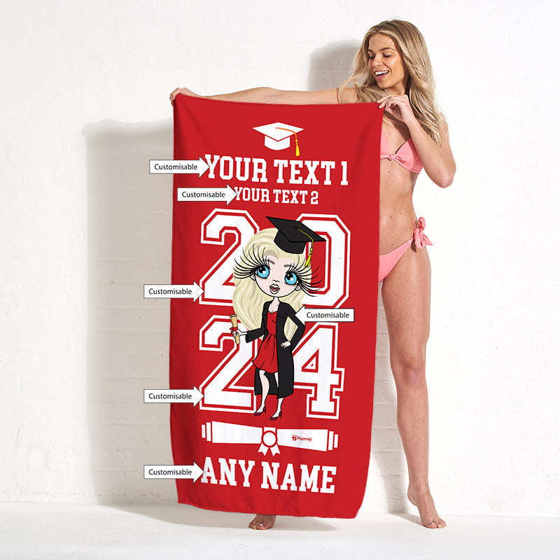 Womens Personalized Graduation Red Varsity Beach Towel