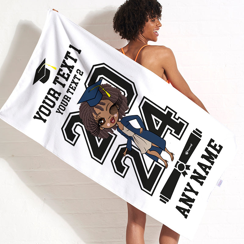 Womens Personalized Graduation White Varsity Beach Towel