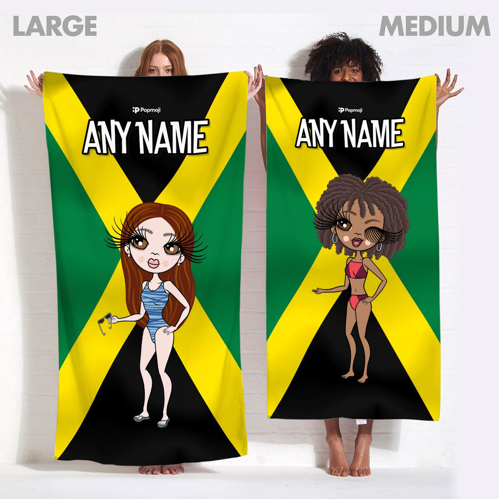 Womens Personalized Jamaican Flag Beach Towel
