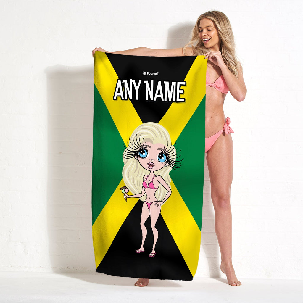 Womens Personalized Jamaican Flag Beach Towel