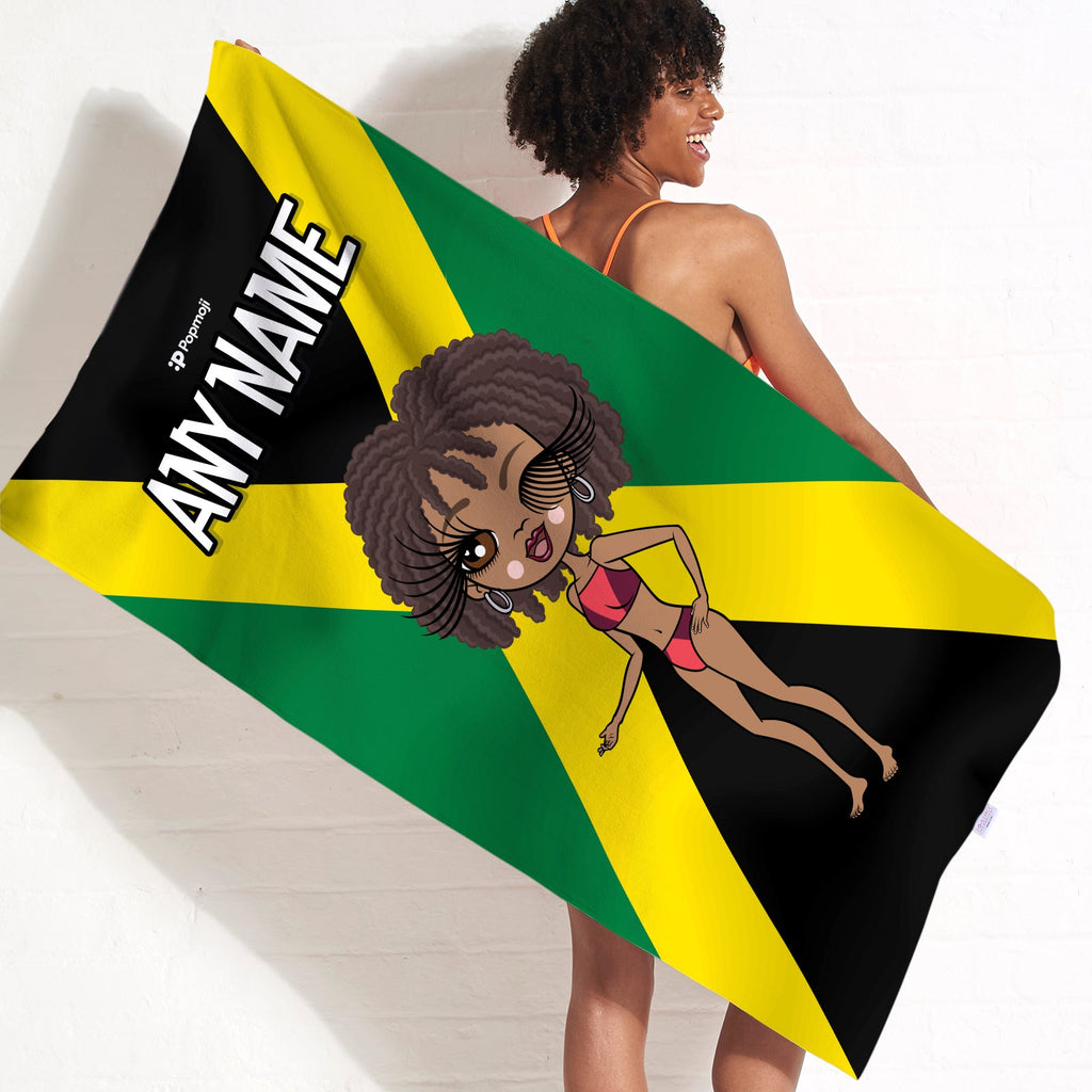 Womens Personalized Jamaican Flag Beach Towel