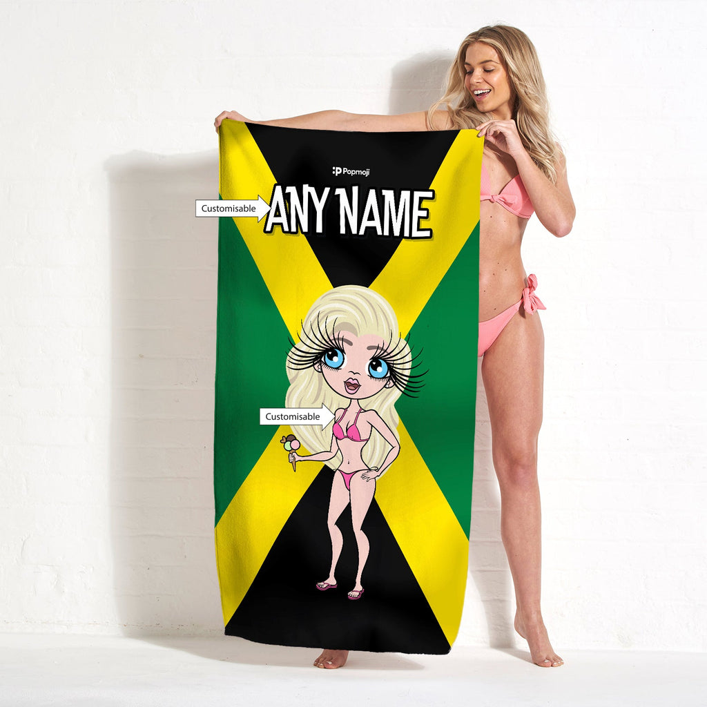 Womens Personalized Jamaican Flag Beach Towel