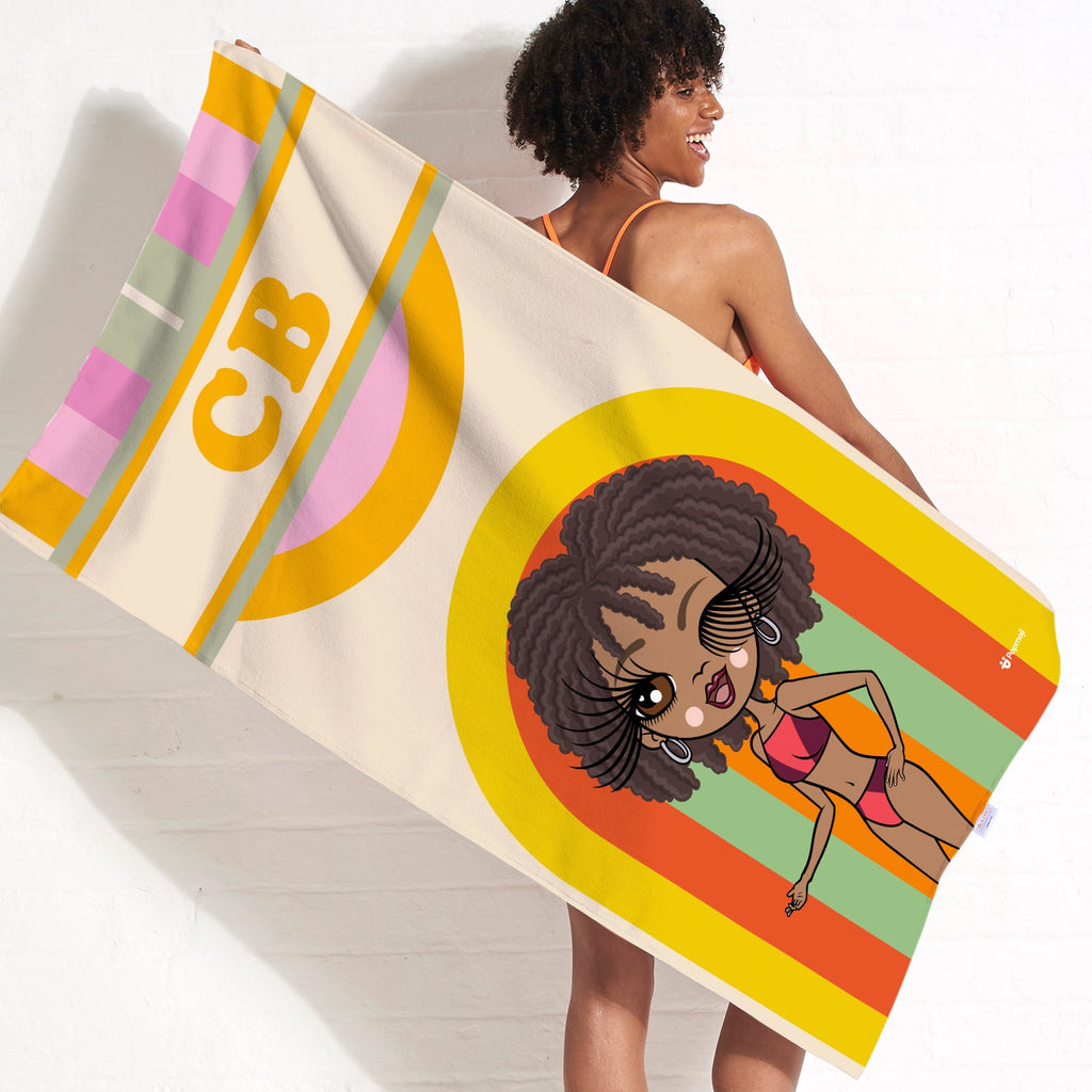 Womens Personalized Retro Rainbow Beach Towel