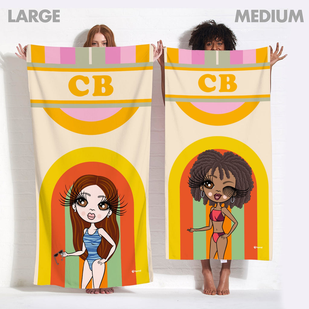Womens Personalized Retro Rainbow Beach Towel