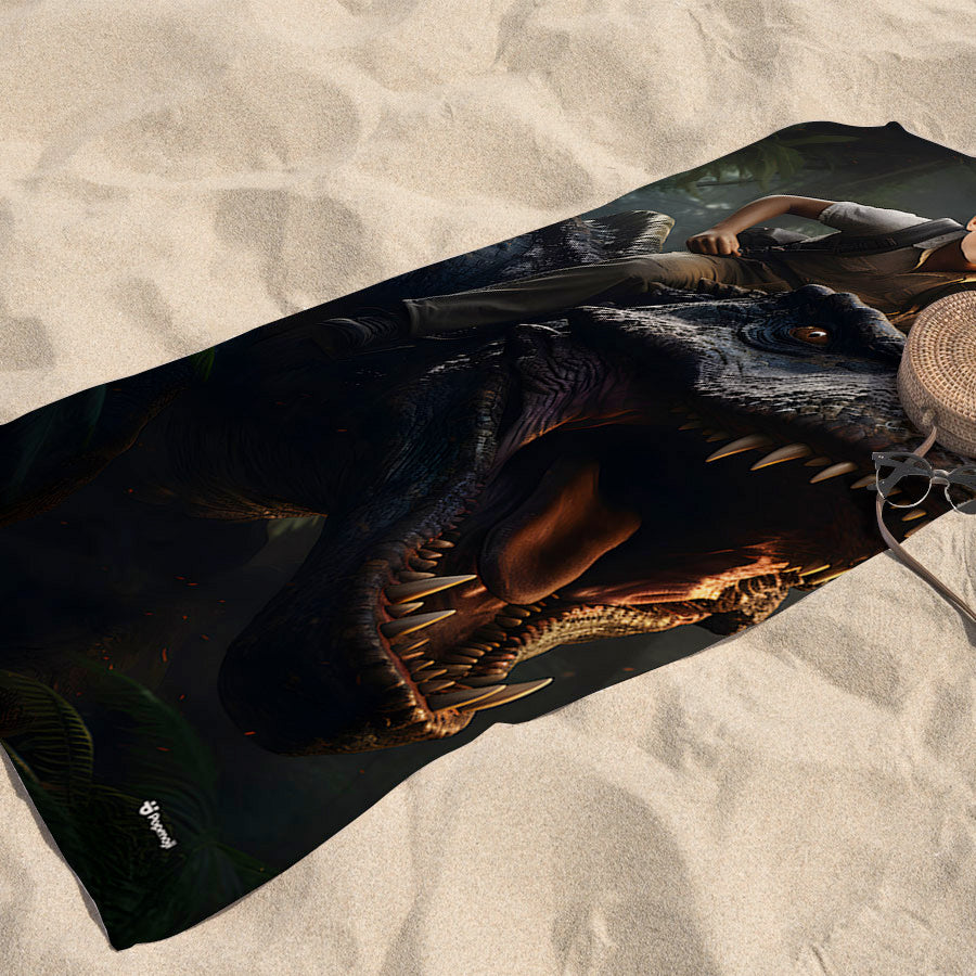 Face Upload Dinosaur Adventure Beach Towel