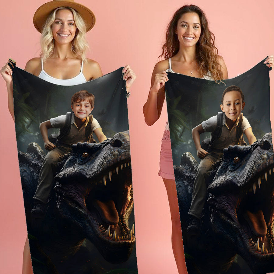 Face Upload Dinosaur Adventure Beach Towel