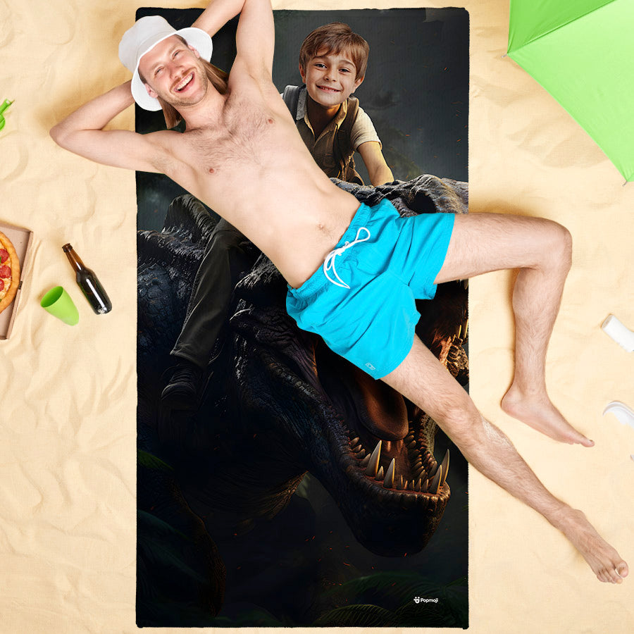 Face Upload Dinosaur Adventure Beach Towel
