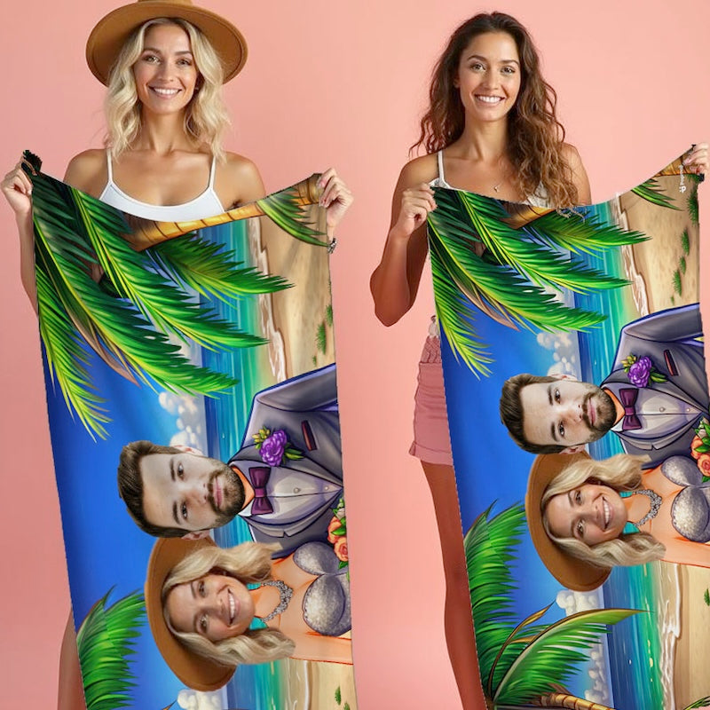 Face Upload Beach Wedding 2 Image Beach Towel