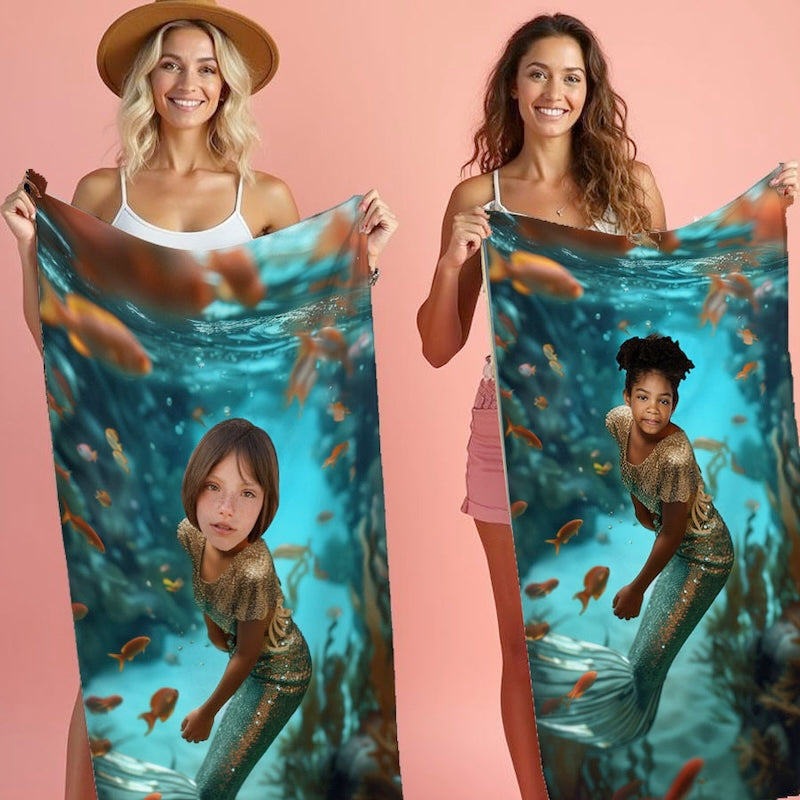 Face Upload Dreamy Mermaid Beach Towel