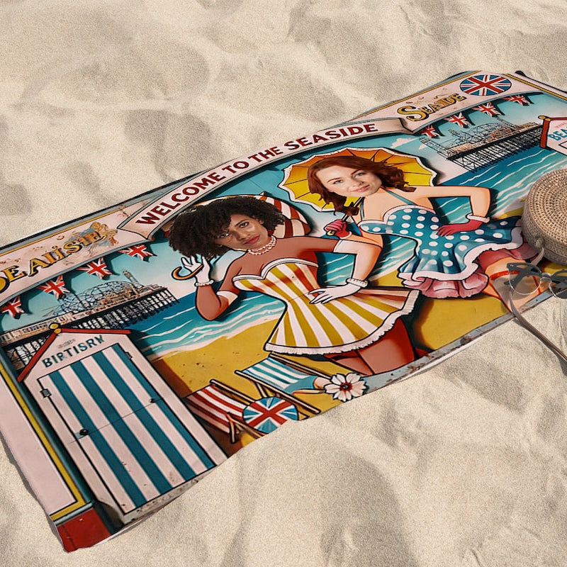 Face Upload Ladies Seaside Cut Out 2 Image Beach Towel