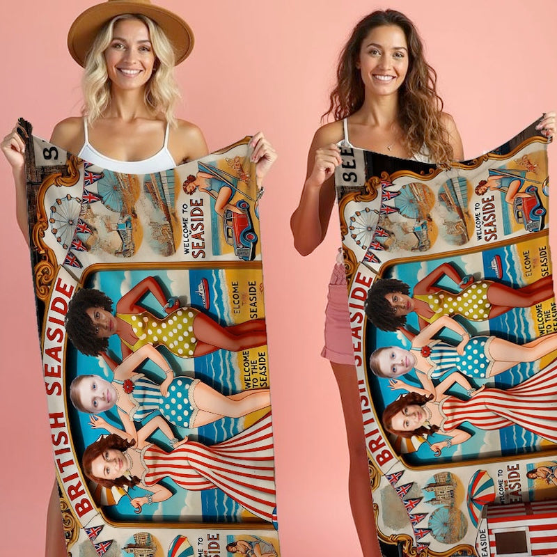Face Upload Ladies Seaside Cut Out 3 Image Beach Towel