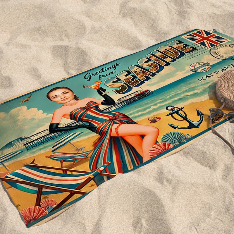 Face Upload Seaside Postcard Cut Out Beach Towel