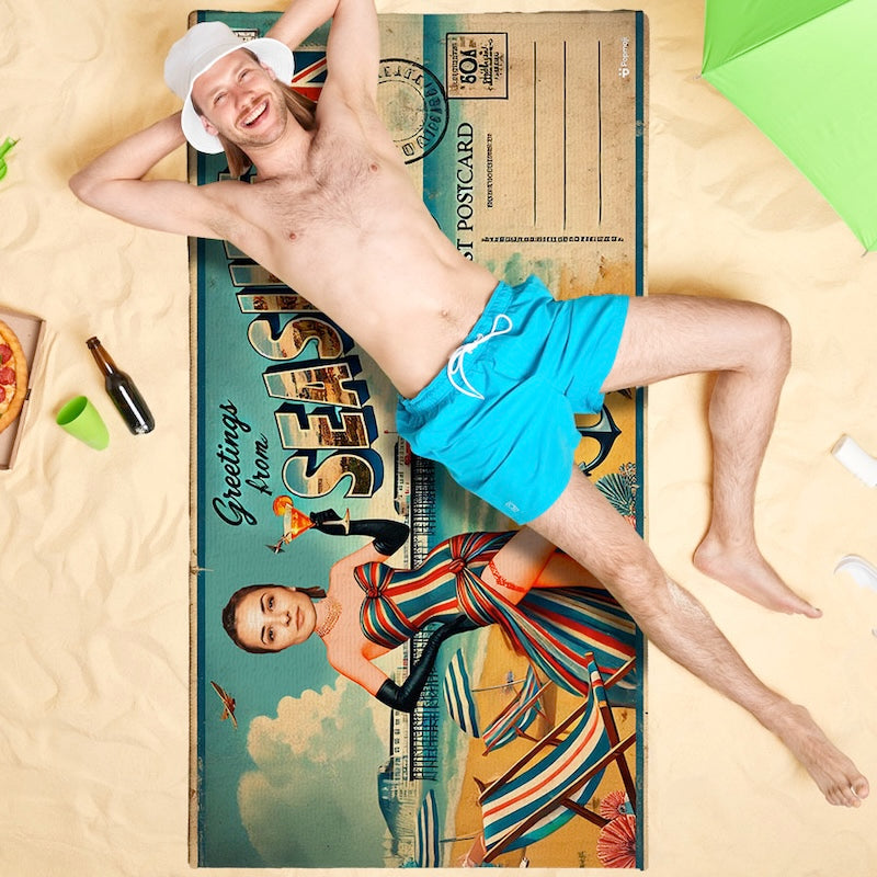 Face Upload Seaside Postcard Cut Out Beach Towel