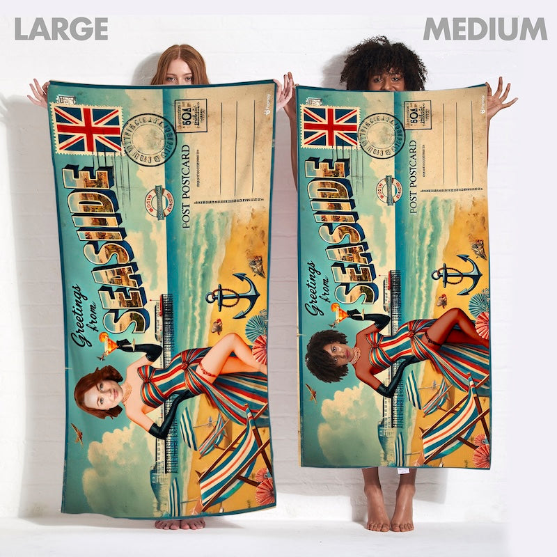 Face Upload Seaside Postcard Cut Out Beach Towel