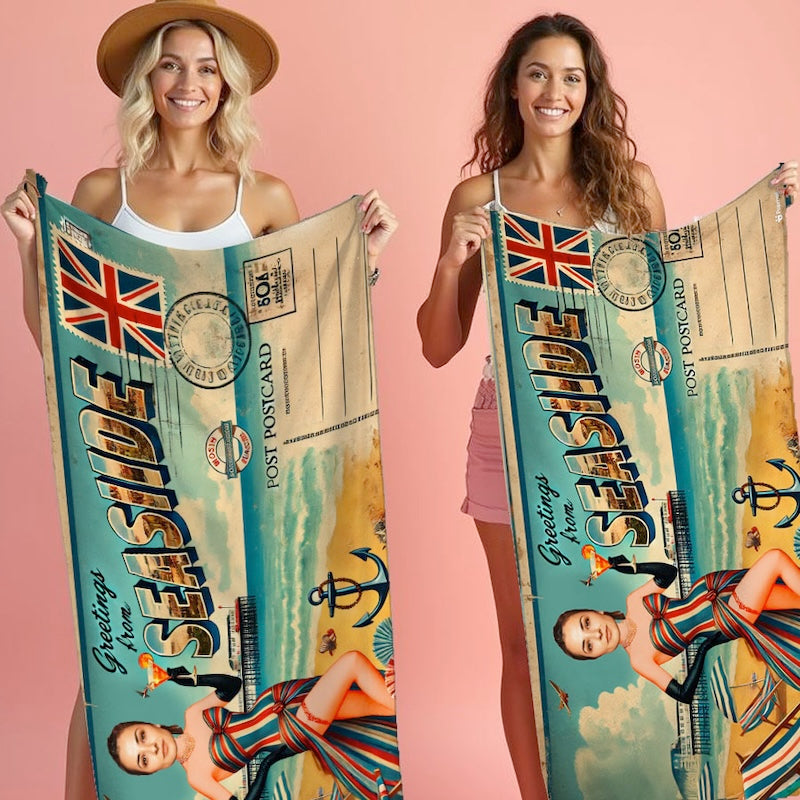 Face Upload Seaside Postcard Cut Out Beach Towel