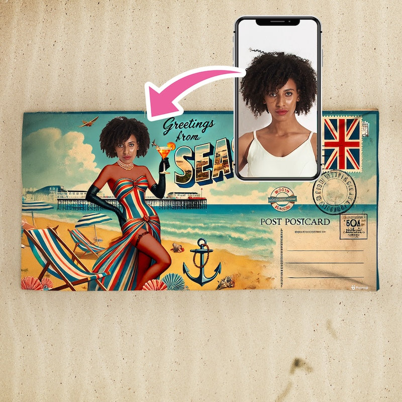 Face Upload Seaside Postcard Cut Out Beach Towel
