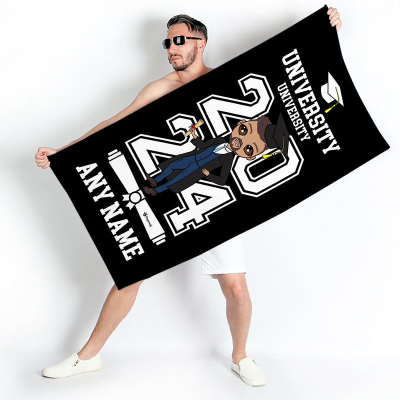 Mens Personalized Graduation Black Varsity Beach Towel