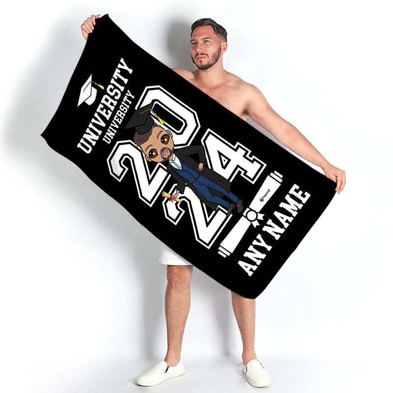 Mens Personalized Graduation Black Varsity Beach Towel