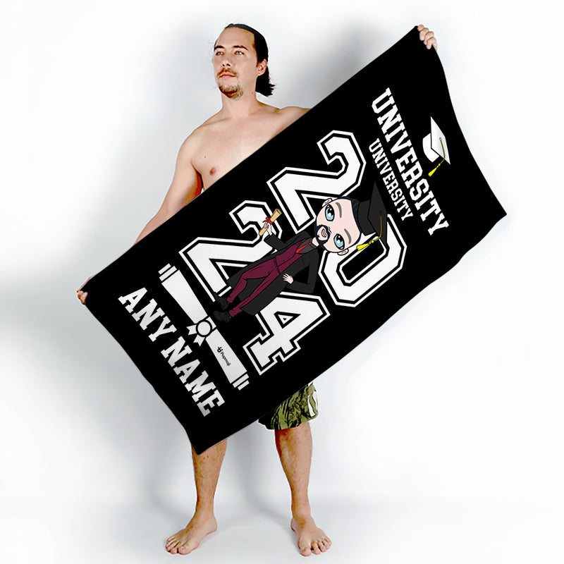 Mens Personalized Graduation Black Varsity Beach Towel