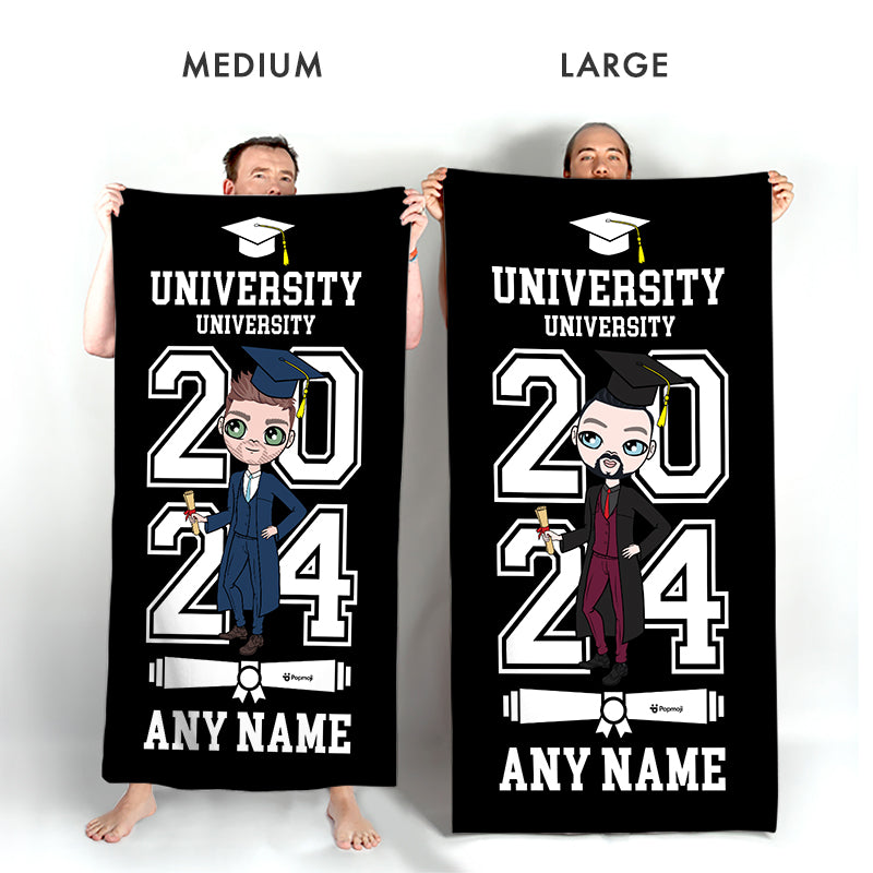 Mens Personalized Graduation Black Varsity Beach Towel