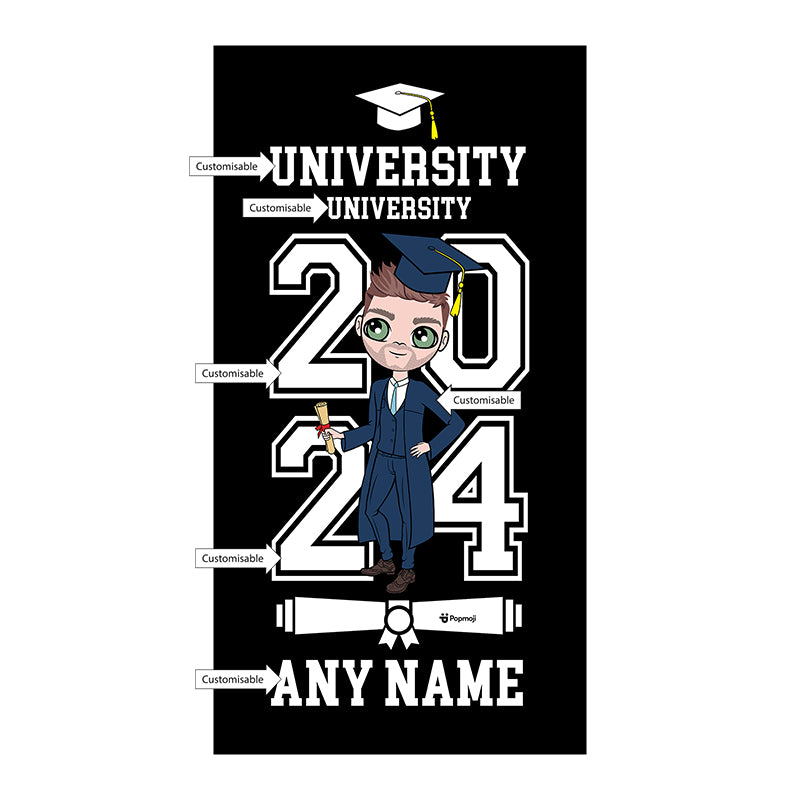 Mens Personalized Graduation Black Varsity Beach Towel