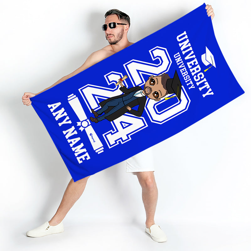 Mens Personalized Graduation Blue Varsity Beach Towel