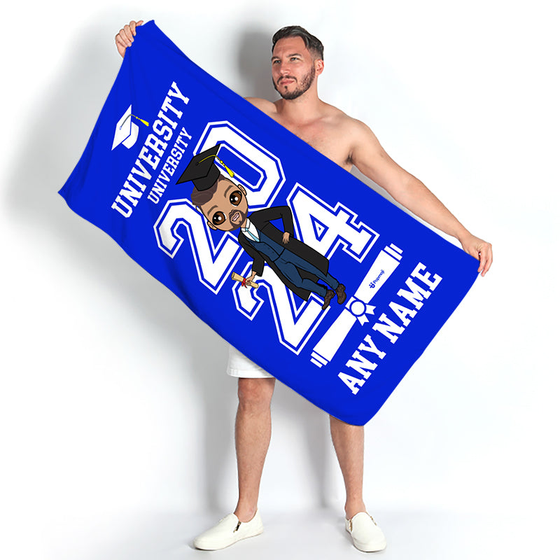 Mens Personalized Graduation Blue Varsity Beach Towel