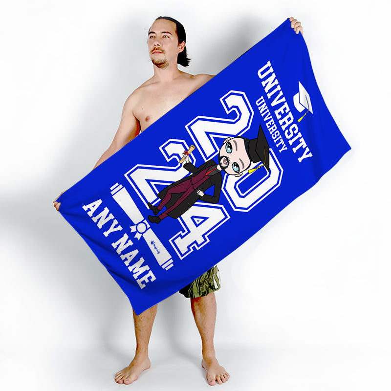 Mens Personalized Graduation Blue Varsity Beach Towel