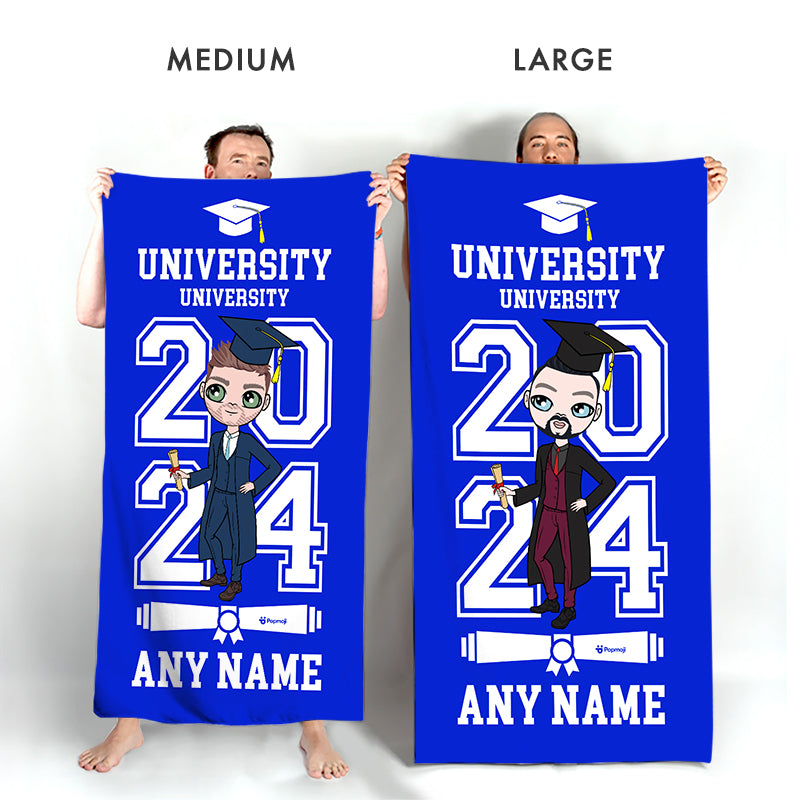 Mens Personalized Graduation Blue Varsity Beach Towel