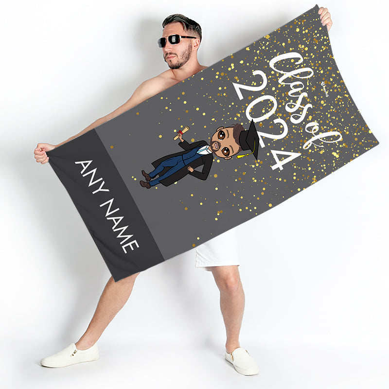 Mens Personalized Graduation Grey Confetti Beach Towel