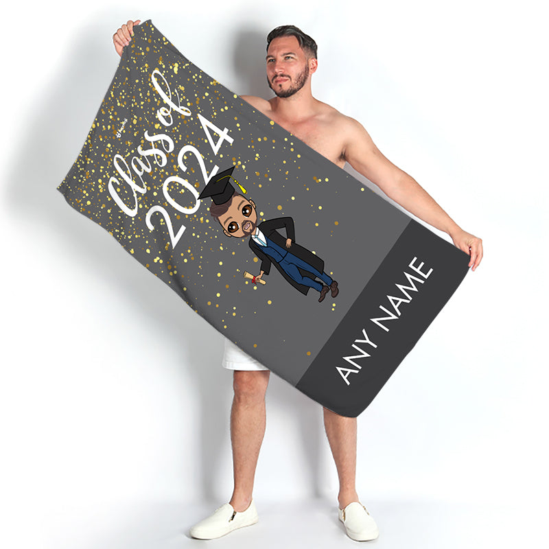 Mens Personalized Graduation Grey Confetti Beach Towel