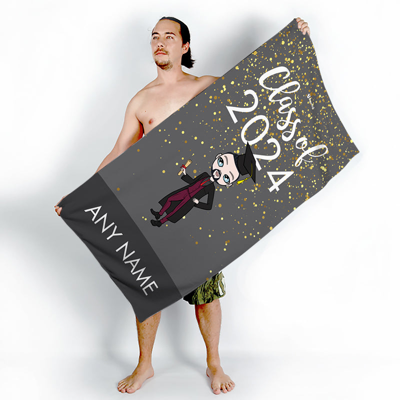 Mens Personalized Graduation Grey Confetti Beach Towel