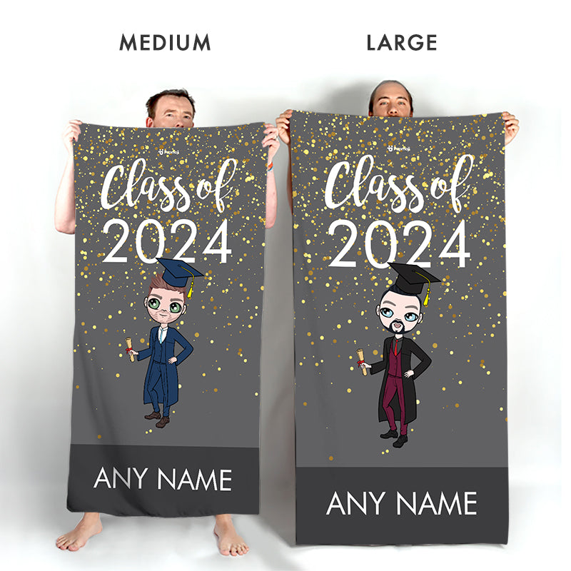 Mens Personalized Graduation Grey Confetti Beach Towel