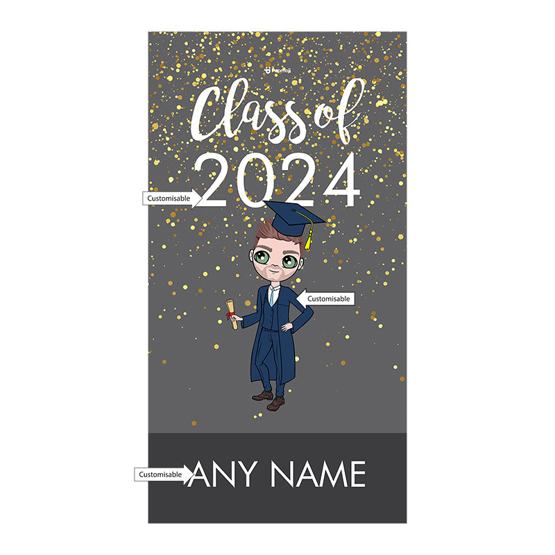 Mens Personalized Graduation Grey Confetti Beach Towel