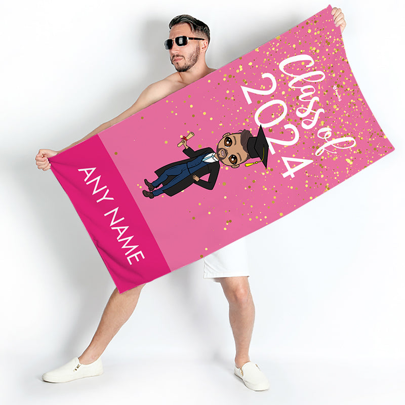 Mens Personalized Graduation Pink Confetti Beach Towel