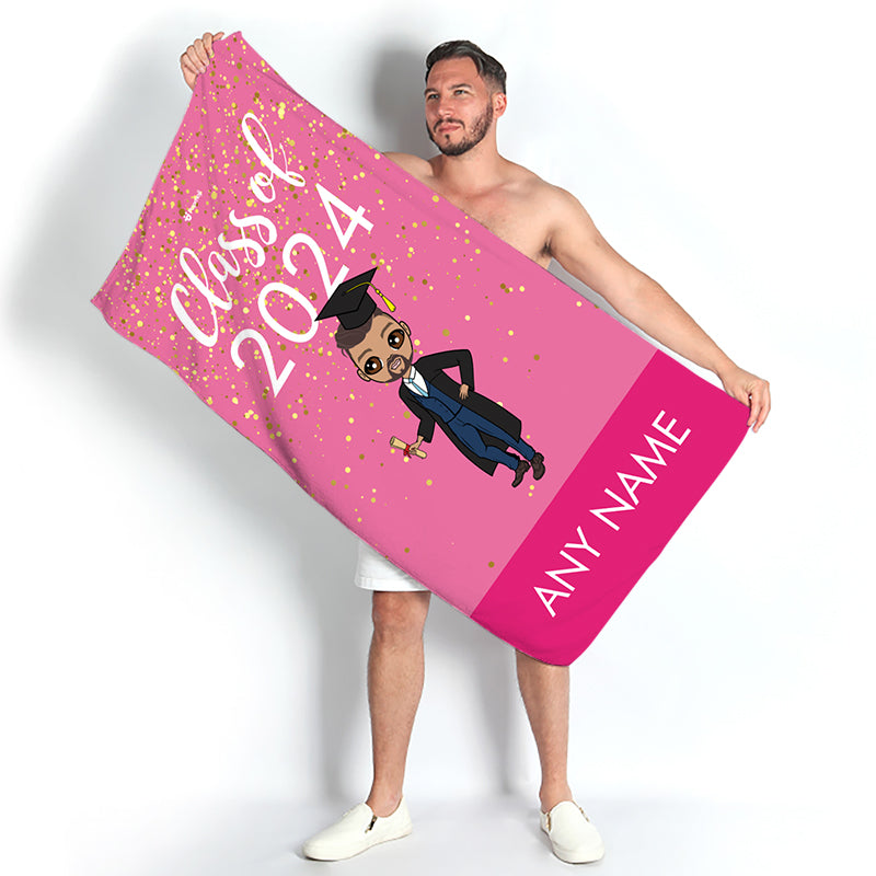 Mens Personalized Graduation Pink Confetti Beach Towel