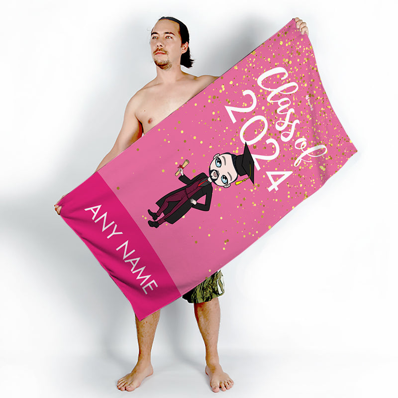 Mens Personalized Graduation Pink Confetti Beach Towel