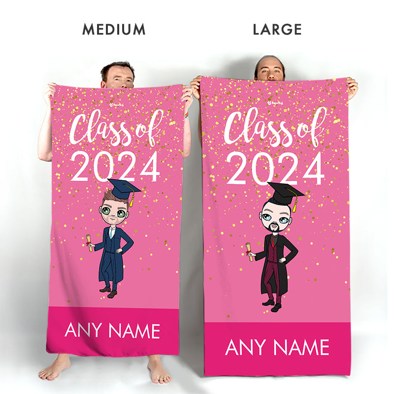 Mens Personalized Graduation Pink Confetti Beach Towel