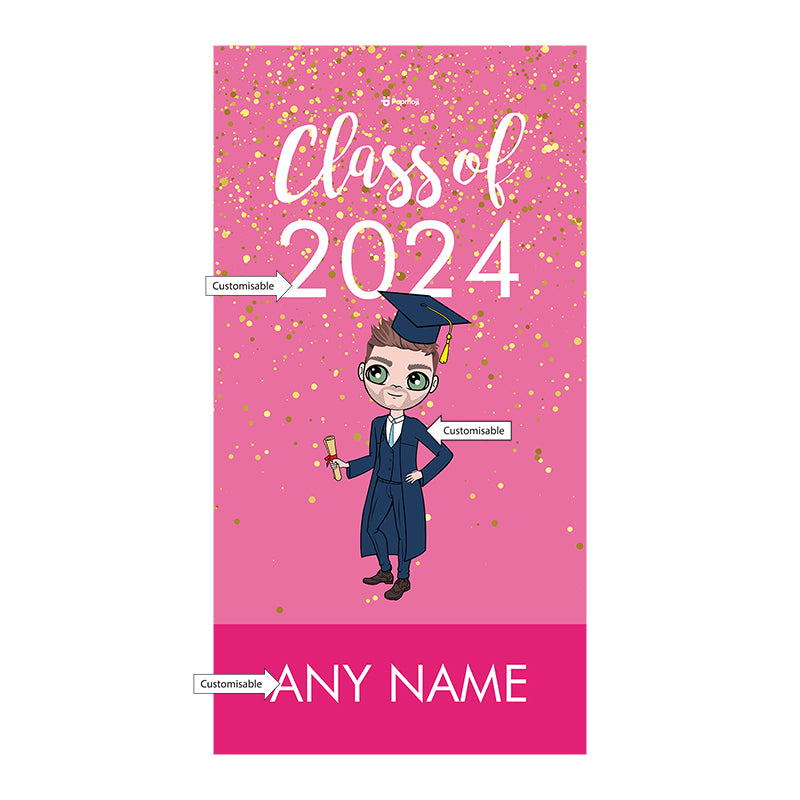 Mens Personalized Graduation Pink Confetti Beach Towel