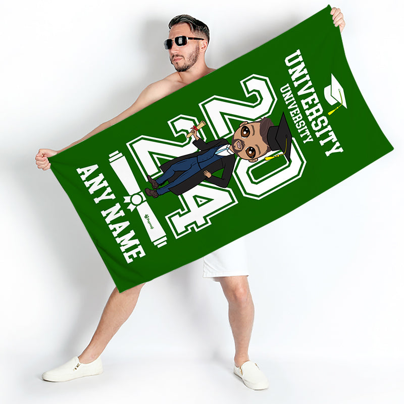 Mens Personalized Graduation Green Varsity Beach Towel