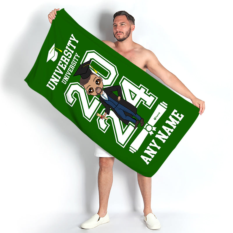 Mens Personalized Graduation Green Varsity Beach Towel