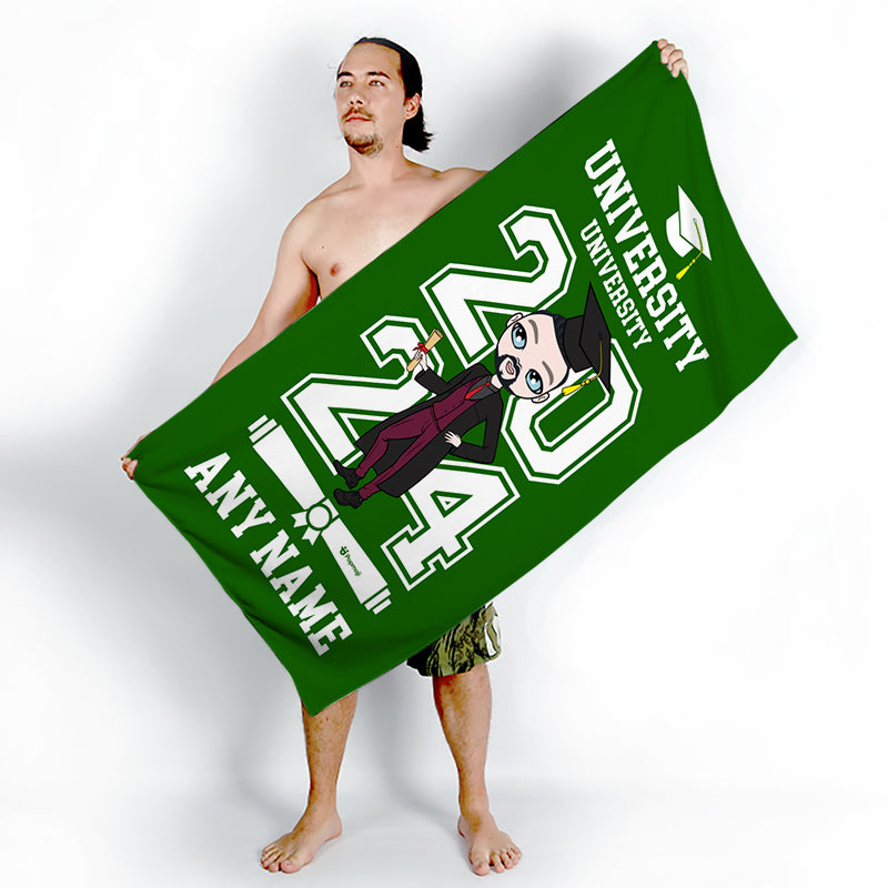 Mens Personalized Graduation Green Varsity Beach Towel