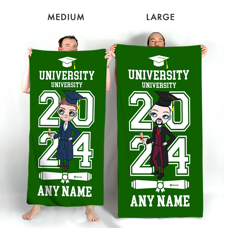 Mens Personalized Graduation Green Varsity Beach Towel