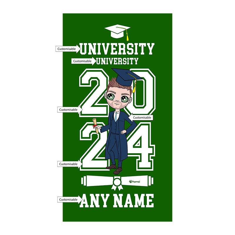 Mens Personalized Graduation Green Varsity Beach Towel